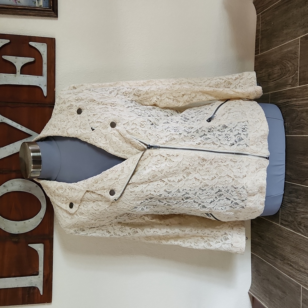 American Rag CIE Cream Applique Lace Jacket